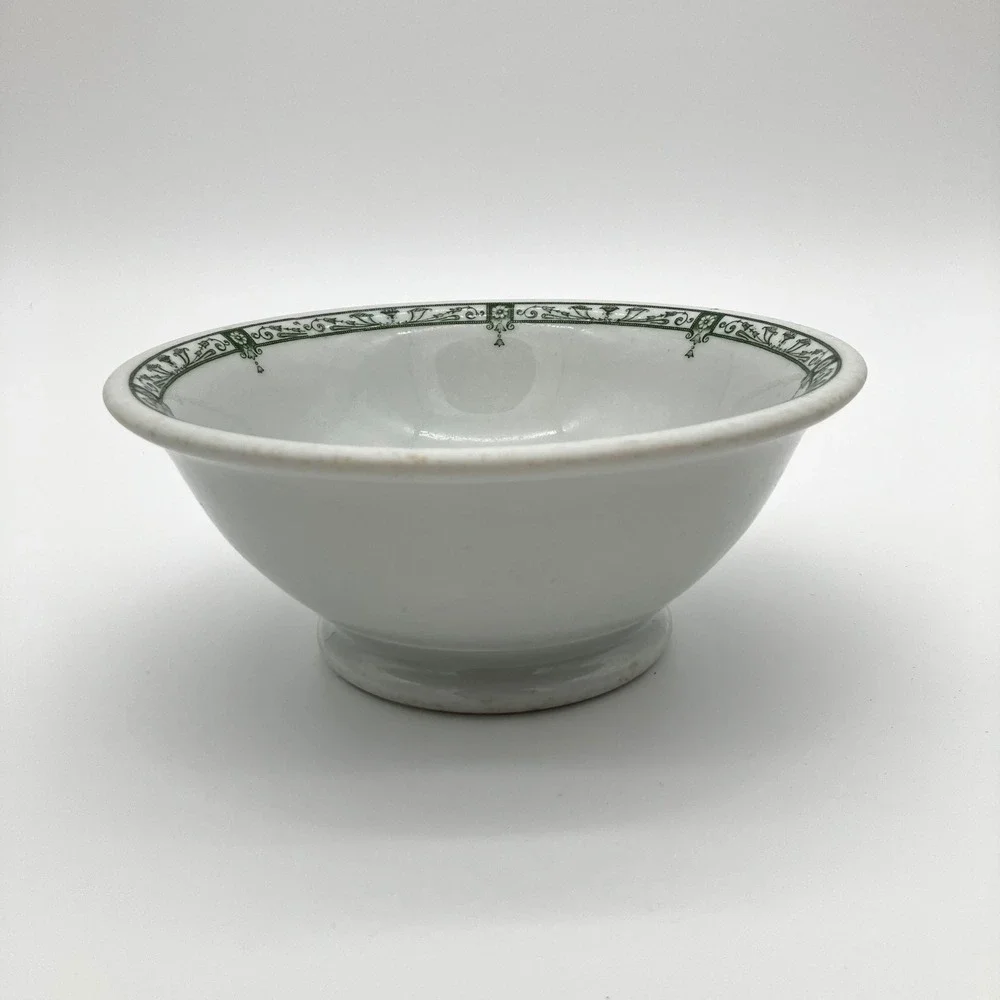 Vintage McNicol Vitrified China Bowl Restaurant Ware Green Border White Small